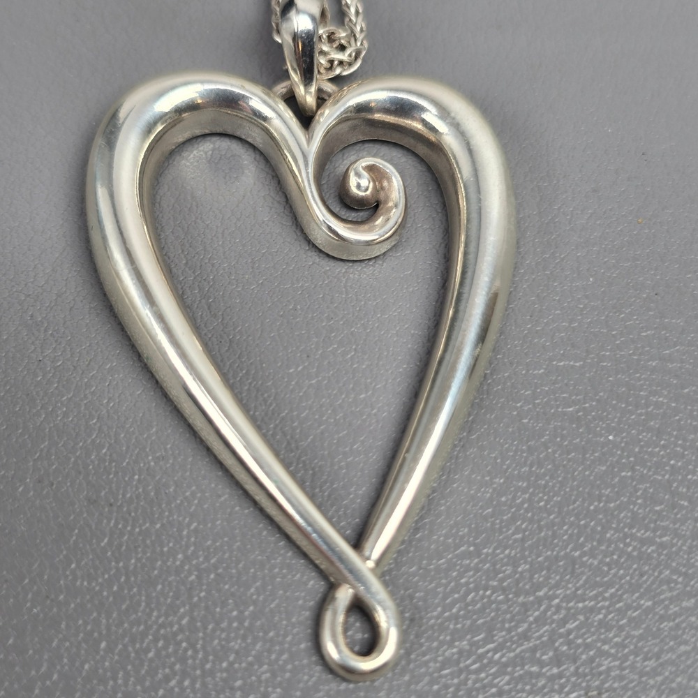 Brighton Whimsical Openwork Heart Silver-Tone Engraved Long Pendant Necklace 32"